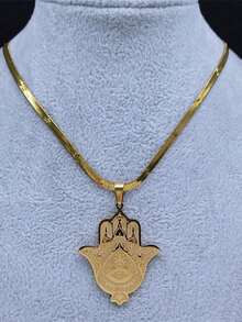 Hamsa Fatima's Hand Turkish Eye Lotus Stainless Steel Necklace For Women Men Gold Color Egypt Amulet Islam Chain Arabic Jewelry - Necklace - View 8
