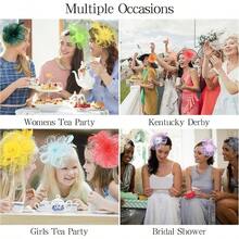 Fascinators Hats For Women Tea Party Flower Pearl Feather Wedding Fascinator Hat Derby Hats For Women Girls - Pink White Blue - View 5