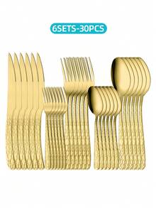20/30-Piece Luxury Golden Flatware Set, Stainless Steel Cutlery For 6, Includes Dinner Spoons, Teaspoons, Dinner Forks, Salad Forks, Dinner Knives, Ideal For Home, Restaurant, Parties & Weddings - - - View 11