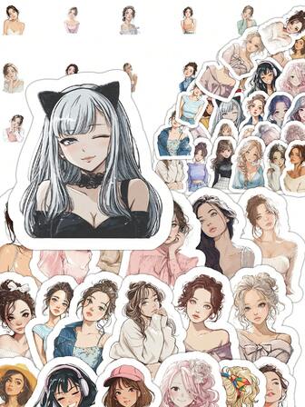 63 PIÈCES/PAQUET Autocollants style anime mignon de fille, autocollants mode pour téléphone, autocollants métalliques et trousse d'école, décoration adorable pour adolescents et filles