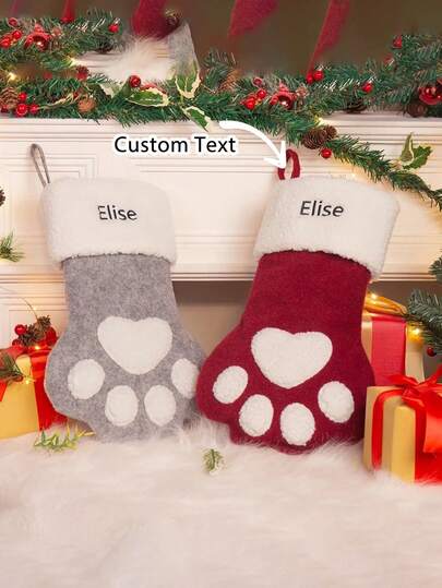 Personalized Christmas Stockings With Name, Embroidery Technique,Christmas Decoration Gifts, Suitable For Family, Youth, Santa Claus, Holidays, Custom Christmas Stockings Fireplace Hangings, Pet Paw Stockings
