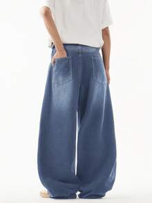 1件 Justice Brother 复古水洗宽松阔腿牛仔裤，休闲情侣款（破洞裤脚） - 薄荷藍 - 查看 7