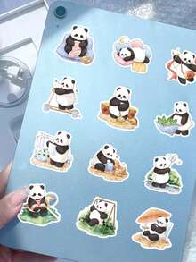 53张水彩熊猫生活贴纸，美观治愈系角色贴纸，适用于手账DIY，温馨日常场景乙烯基贴纸套装，适用于笔记本电脑平板电脑，点亮您的每一天，剪贴簿贴纸