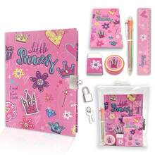 Lockable Princess Diary Set Kawaii - Cute Hardcover Doodle Notebook & 6 Pcs Stationery Kit | Gift For Teen Girls