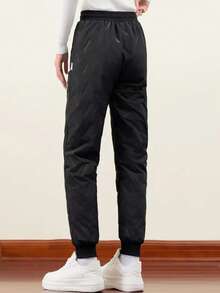 Calça Esportiva Casual com Forro Térmico Feminina, Calça de Moletom Quente para Inverno - Preto - Visão 4