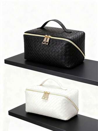 1pc Women's Luxury High-End Makeup Bag, Waterproof PU Leather Cosmetic Organizer, Large Capacity Portable Travel Toiletry Bag, Makeup Pouch For Lipstick, Glasses, Data Cable