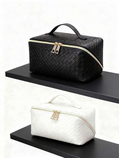 1pc Women's Luxury High-End Makeup Bag, PU Leather Waterproof Toiletry Bag, Portable Cosmetic Organizer Bag, Large Capacity Travel Accessories Bag, Big Makeup Pouch For Lipstick, Glasses, Toiletries