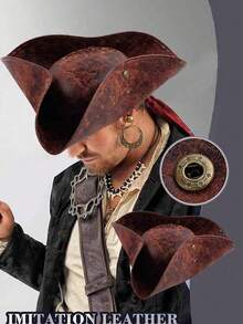 1pc Unisex Brown Leather Sailor/Pirate Hat, Fashion Captain Hat For Party, Performance, Costume, Masquerade