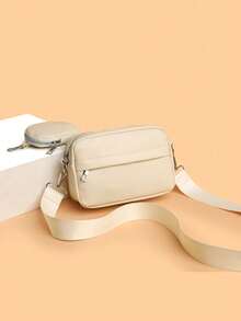 2 chiếc túi đeo chéo in hình đồng xu cổ điển, túi đeo vai mini phong cách retro dành cho nam, túi vuông nhiều khóa kéo hình học bằng da PU với dây đeo điều chỉnh được, thích hợp cho đi bộ đường dài, du lịch, hoạt động ngoài trời, kỳ nghỉ, quà tặng cho chồng, bạn trai - Màu Khaki - Xem 7