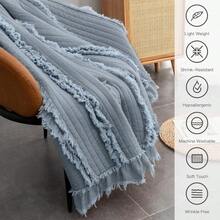 Ultra Soft Pre-Washed Quilted Boho Dark Blue King Size Blanket For Bed Ruffle Fringed Decorative Throw Stone Washed Chic Rustic Blanket For Sofa Couch Bed 10490 - Perfect For Cozy Living Room Or Bedroom Ambiance With Stylish Texture And Warmth - DarkBlue - View 5