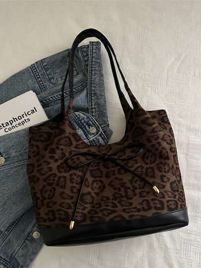 Fashionable Contrast Color Leopard Print Shoulder Handbag