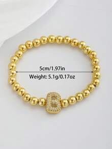 1pc Elegant Sparkling Cubic Zirconia Bubble Letter Beaded Bracelet, Customizable A-Z Name Balloon Letter Bracelet, Suitable For Girls Fashion Party, Holiday, Date, Christmas, New Year, Also An Ideal Children's Birthday Gift