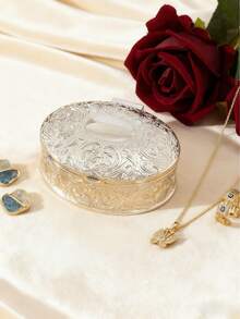 Antique Bronze Floral Oval Jewelry Box: Vintage Decor, Carved Craftsmanship, Elegant Storage For Earrings & Rings, Great Gift Choice