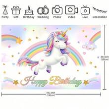 A Pc Rainbow Unicorn Happy Birthday Banner Background Cloth, Featuring Rainbow Unicorn Pattern Design, Pink Birthday Background Cloth, Party Banner, Pastel Rainbow Unicorn Birthday Party Decorations, Happy Birthday Party Photo Backdrop, Unicorn Happy Birthday Photo Backdrop, Birthday Party Supplies. - Multicolor - View 6