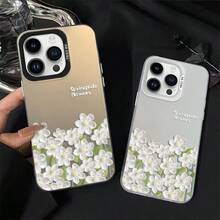 Acryl Handyhülle für iPhone 17 Pro Max, 16 Pro, 15 Plus/14/13/12/11, Mattes Design mit Weißen Blumen-Print, Springtide Flowers Motiv, Anti-Kratz & Schock-absorbierend,  Handy-Schutz - Schwarz - Übersicht 2