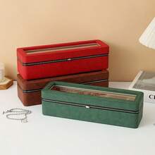 5格绿色皮革手表盒，男女通用珠宝收纳盒，带玻璃盖和安全锁，高档手表展示盒，旅行手表收纳盒