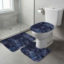 3Pcs Mixed Color Bathroom Rugs Set, Multi Purpose Modern Style Bath Mats Set - Comfortable SoftToilet Carpet, Non-Slip, Fast Absorbent, Machine Washable, Perfect For Bedroom Decor, Tub, Toilet Floor, Shower Room - Màu xanh hải quân - Xem 4
