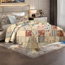 3 Pieces Full/Queen/King Size Aesthetic Quilt Set, Machine Washable Cozy Bedding Coverlet, Brushed Microfiber Quilt Cover, Cozy Quilted Blanket Bedding Sets With Pillow Shams, Embroidery Thin Comforter, 2 Pieces Twin Quilt Set - 香檳色 - 查看 2