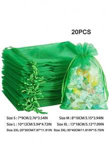 20个欧根纱礼品袋，适用于情人节、母亲节、教师节、复活节等节日，可用作珠宝袋、小网袋、束口袋、婚礼回礼袋、手镯袋，透明材质，适合包装小礼物。 - 綠色 - 查看 10