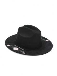 1顶印花波西米亚风休闲派对涤纶软毡帽，软呢帽，德比帽，男女通用时尚通勤帽，秋冬款 - 通用禮帽 - 查看 6