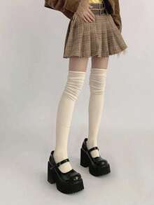 1双透气吸湿舒适甜美刺绣过膝袜，Y2K风格，温暖舒适