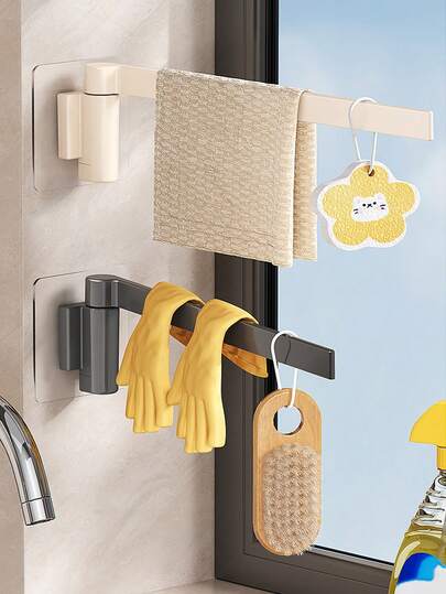 1pc Hanging Towel Rack, No Drilling Required For Installation, Space-Saving Under-Cabinet Storage Rack, Suitable For Kitchens, Bathrooms, Campervans, And Offices - Can Hang Dishcloths, Napkins, Cling Film, And Fabrics - Modern Minimalist Style.