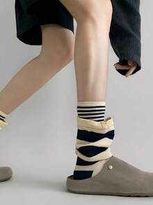 1/4 双装秋季二合一条纹分层袜