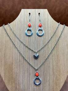 1 Set Vintage Bohemian Style Turquoise Pendant Necklace, Turquoise Earrings, 2-Layer Necklace Can Be Matched Freely, Versatile, Suitable For Casual Wear, All Seasons Jewelry, Suitable For Women And Girls To Match Daily Outfits, Party Accessories, Jewelry, Gift For Family/Friends/Yourself - Bohemian Style - View 17