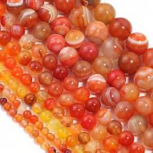 1 Hilo de Cuentas de Ágata Naranja Rayada para Hacer Joyas - Redondas, Tamaños Surtidos de 4mm a 12mm - Naranja - Ver 5