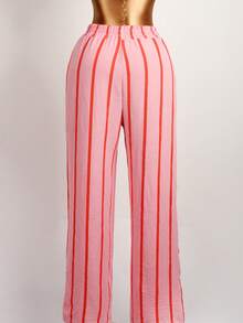 بنطلون فضفاض طويل ملون مخطط للنساء، ملابس كاجوال للشاطئ والعطلات الصيفية