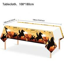 Western Cowboy Party Tablecloths With Patterns, Cowboy Horse Tablecloths, Birthday Parties, Bachelor Parties, Cowboy Showers, Rodeo Events, Disposable Plastic Table Decoration Items - Multicolor - View 9