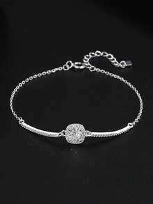 1pc Elegant Women's Jewelry, S925 Silver Dainty Ins-Style Heart & Bead Design Minimalist Snake Bone Chain Bracelet, Suitable For Daily Wear - #1 - View 3