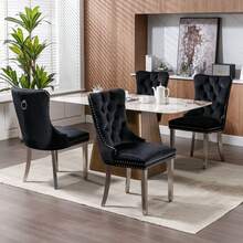 High-End Contemporary Dining Chairs In Solid Wood With Upholstery, Covered In Velvet, Stainless Steel Legs And Rivet Ornaments, Two Chairs Per Set. - Conventional - View 5