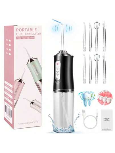 Irrigador Bucal Portátil Traje Limpiador Dientes Eléctrico Quanna Con3 Modes & 4 Nozzle IPX7 impermeable Portable Design Extraíble y Lavable inalambrica USB recargable Capacidad