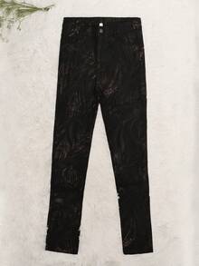 Apperloth A Quần skinny cạp cao in họa tiết bóng bẩy kiểu vintage, ống côn thoải mái, phong cách punk gợi cảm dành cho lễ hội âm nhạc, màu đen. - màu đen - Xem 4