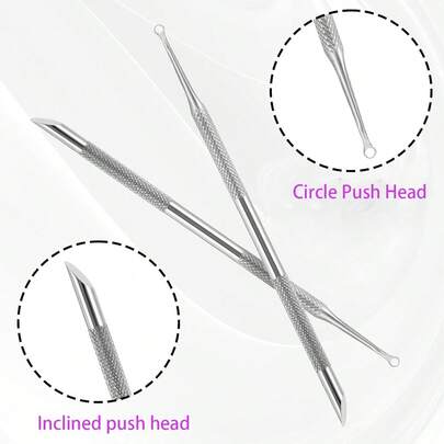 2pcs/1pc Metal Silver Dual-Head Cuticle Pusher And Cutter Remover, Salon Quality Stainless Steel Gel Nail Polish Scraper, Durable Professional Manicure Pedicure Cleaning Tool For Fingernails And Toenails