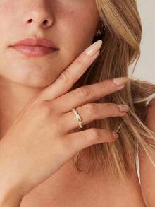 rakol 1 chiếc nhẫn mỏng tối giản đính đá Cubic Zirconia thời trang dành cho nữ - Vàng - Xem 4