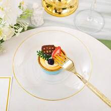 150PCS Clear Gold Plastic Plates With Glitter Handle Silverware Set For Wedding Party And Christmas Events Includes 30 Sets Of Disposable Plates Forks Spoons And Knives Elegant Stylish Tableware Solution For Formal And Festive Occasions - Gold - View 7