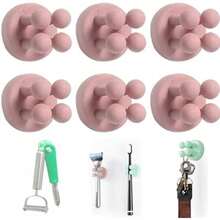 Soportes de Silicona para Cepillos de Dientes, Gancho de Pared Sin Perforaciones, Gancho Multifunción, Impermeable, Gancho Pegajoso Sin Costura Reutilizable ()(Rosa) - Multicolor - Ver 2