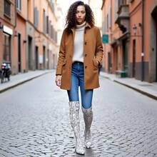 Women's Thigh High Block Heel Pointed Toe Stretch Over Knee Boots - Style - Rắn - Xem 4