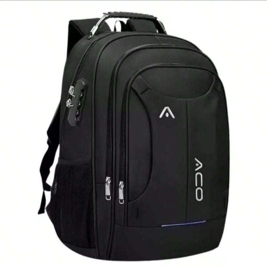 ACO Unisex Semi-Waterproof Laptop Backpack, With Reinforced Material, Security Lock And Anti-Theft Feature. - 黑色 - 查看 1