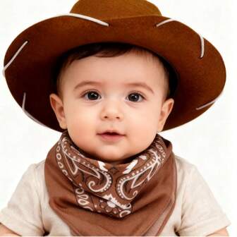 Nuevo sombrero de vaquero de ala ancha estilo occidental, sombrero con cordón para niños, conjunto de sombrero de vaquero + bufanda para niños, adecuado para fiestas temáticas, uso diario, accesorios de fotografía, atuendo de estilo occidental para niños, accesorios para sesión de fotos de bebés y niños, regalo conmemorativo