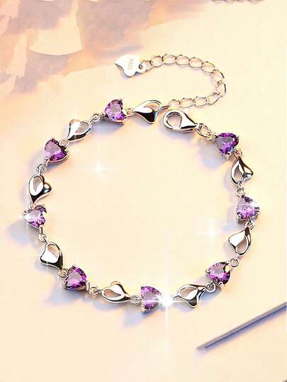 1pc S925 Sterling Silver Romantic Heart Zirconia Bracelet, Minimalist Nature Style Jewelry, Gift For Girlfriend/Best Friend On 520 Birthday