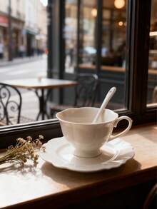 一套白色浮雕陶瓷杯碟，复古美式拿铁咖啡杯碟套装，家用水杯，优雅下午茶杯碟套装，茶杯，冬季杯，沙特咖啡杯，适用于餐厅、咖啡馆、客厅、甜品店，斋月礼物 - 彩色 - 查看 4