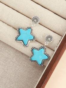 1 Pair Retro Cowgirl Style Turquoise Star Pendant Earrings For Women - Multicolor - View 2