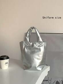 韓式時尚銀色手提包新品上市,大容量純色手提包,非常適合搭配著裝、婚禮禮服、女士正式裝、舞會服、生日裝 - 銀色 - 查看 12