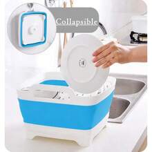 TYUI 9L 2.4Gallon Dish Basin Collapsible With Drain Plug Carry Handles Space Saveing Kitchen Storage Tray Dish Wash Basin Portable Dish Tub For Camping RV Blue - 藍色 - 查看 5