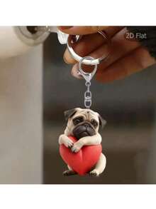 Reading Pug 2D 亚克力背包钥匙扣 - 可爱的宠物配饰，适用于背包、包、汽车钥匙扣和日常使用，宠物纪念吊坠，非常适合男女情侣礼物，爱狗人士礼物，派对用品学校背包汽车配件 Goth Y2k - 彩色 - 查看 13