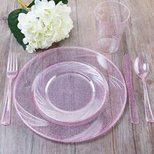 Rose Gold Pink Plastic Plates With Pink Plastic Silverware Set For Elegant Wedding And Party Events Includes 40 Dinner And Salad Plates 40 Forks 40 Knives 40 Spoons Stylish Durable And Perfect For Special Occasions - RoseGoldGlitter - View 5