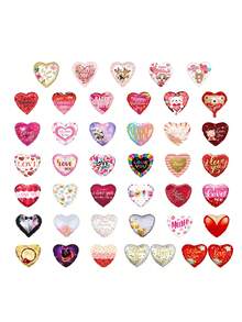 10pcs 18-Inch Love Print Heart Shaped Foil Balloons For Valentine's Day Party Decoration - Multicolor - View 2